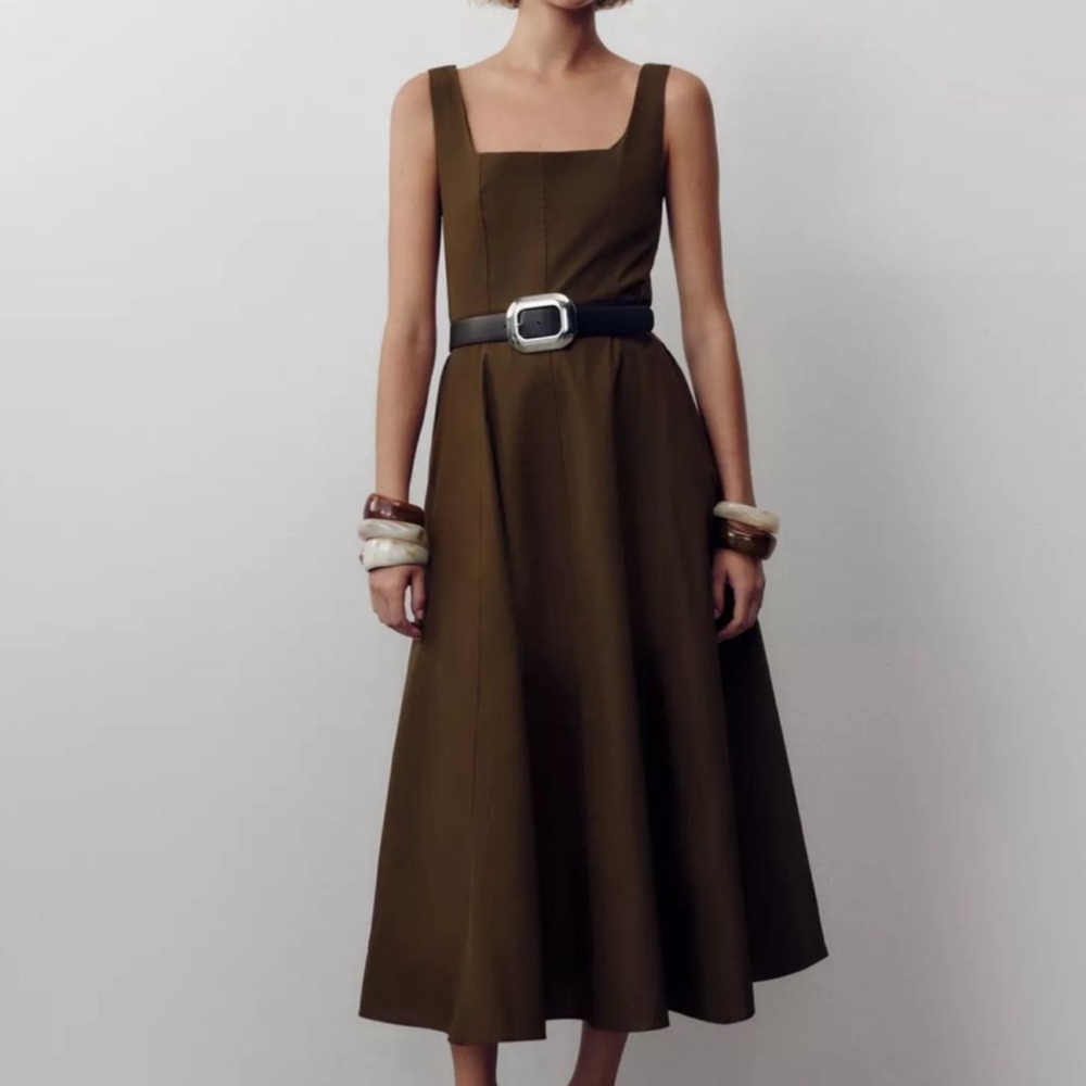 Zara Olive Green Sleeveless Dress